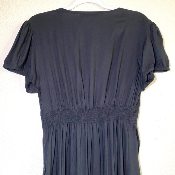 Pampelone V-Neck Short Sleeve High Slit Faux Wrap Long Maxi Dress Black - Picture 10 of 10